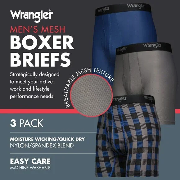 NWT Wrangler Workwear Men's The Technician 6" Mesh Boxer Briefs 3-Pack - Picture 5 of 6